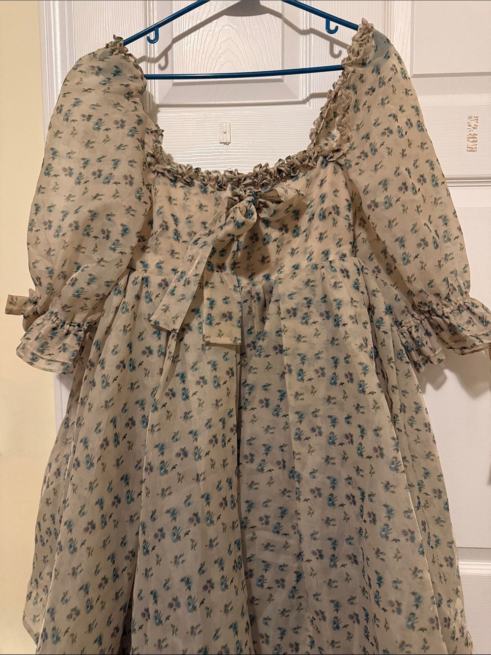 Selkie Cream Mini Dress with Blue Floral Print